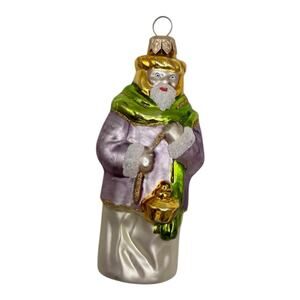 Vintage Glass Christmas Ornament Wiseman Santa Poland Satin Purple Green White